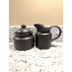 Pfaltzgraff Midnight Sun Black Sugar with Lid and Creamer Stoneware Exc Cond